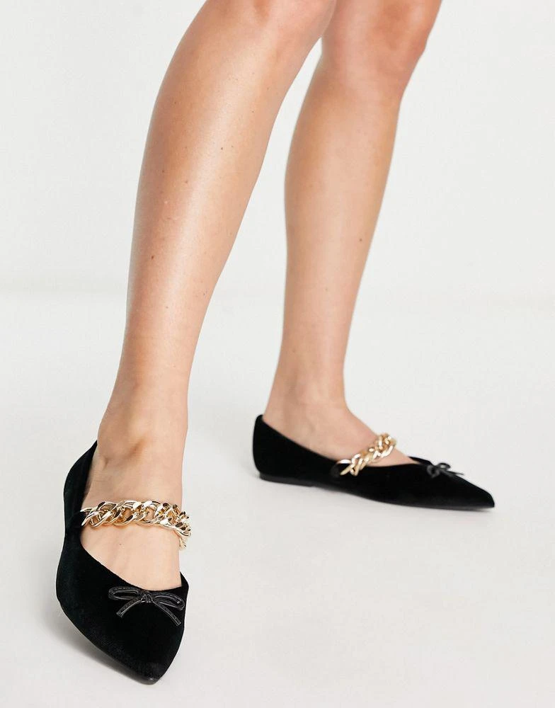 商品ASOS|ASOS DESIGN Links chain point ballets in black velvet,价格¥104,第2张图片详细描述