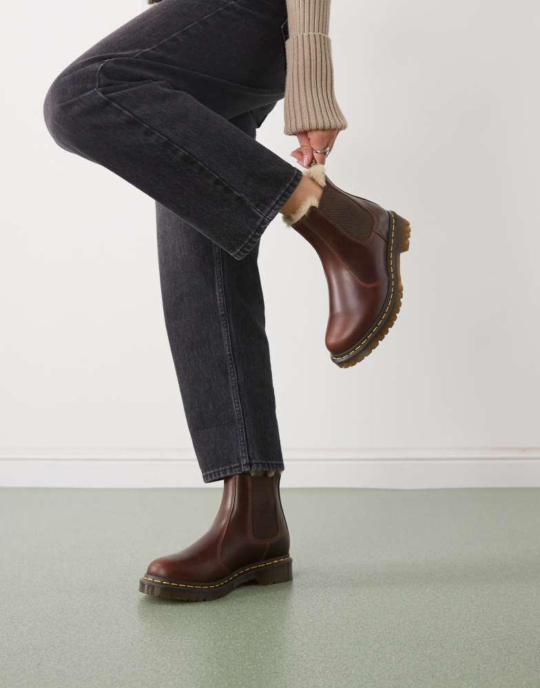 Dr Martens 2976 Leonore fur lined chelsea boots in brown leather  On Sale  Now with Up to 10% Off | Discover Exclusive Deals & Savings at BeyondStyle   Authentic Dr. Martens