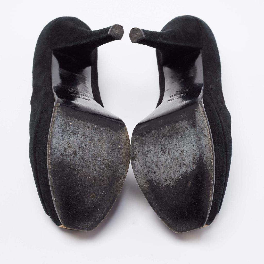 Fendi Black Suede Fendista Peep-Toe Platform Pumps Size 38.5商品第6张图片规格展示