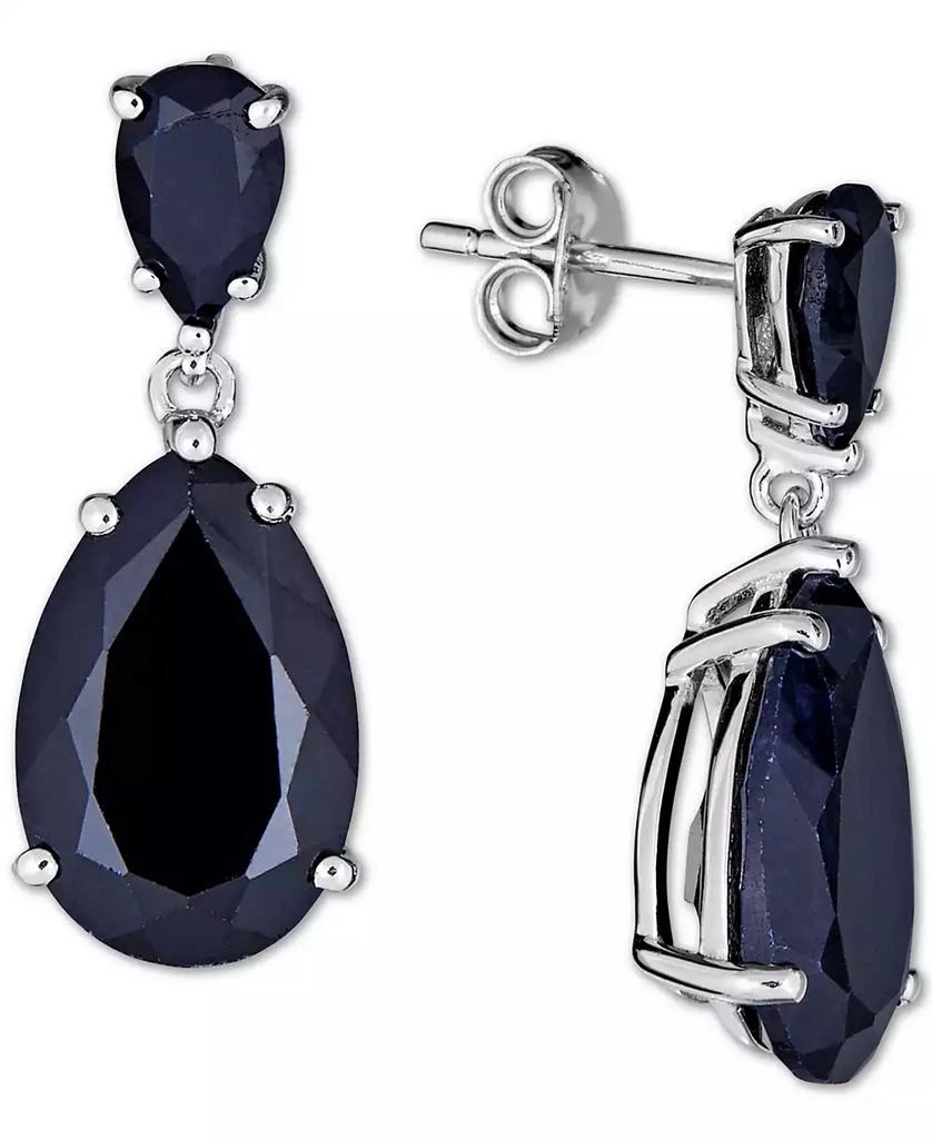 商品Macy's|Black Sapphire Teardrop Drop Earrings (10 ct. t.w.) in Sterling Silver,价格¥2036,第1张图片