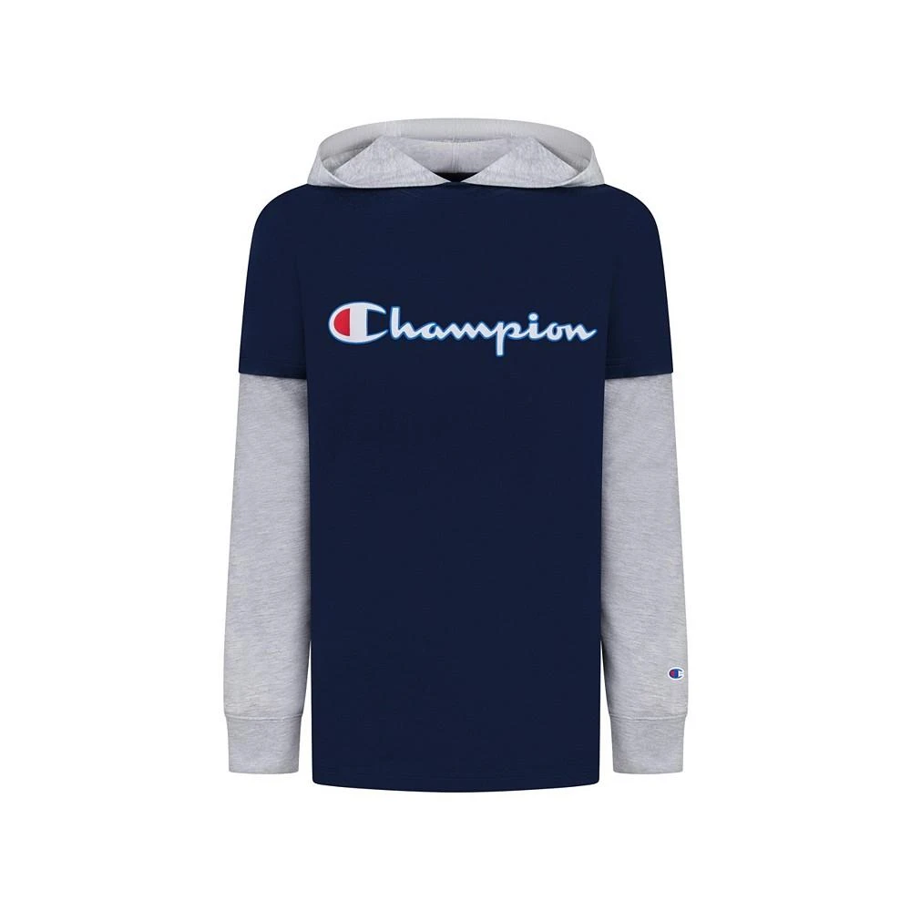 商品CHAMPION|Little Boys Script 2Fer Long Sleeve Hooded T-shirt,价格¥178,第1张图片