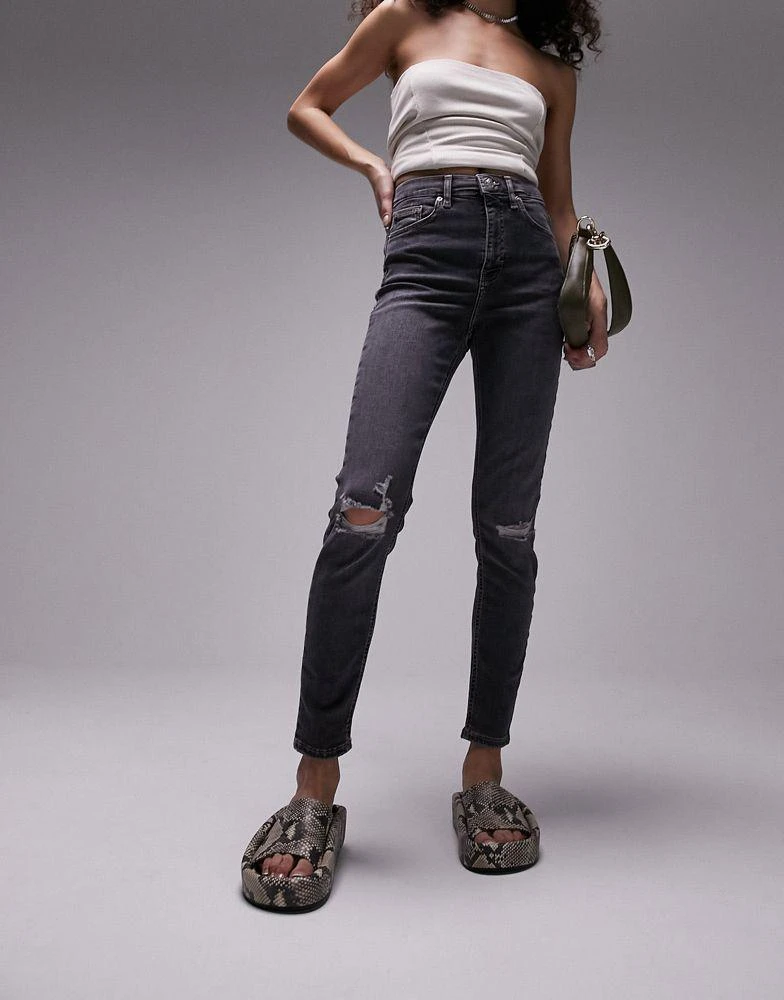 商品Topshop|Topshop Jamie jeans with knee rips in dirty grey,价格¥255,第1张图片