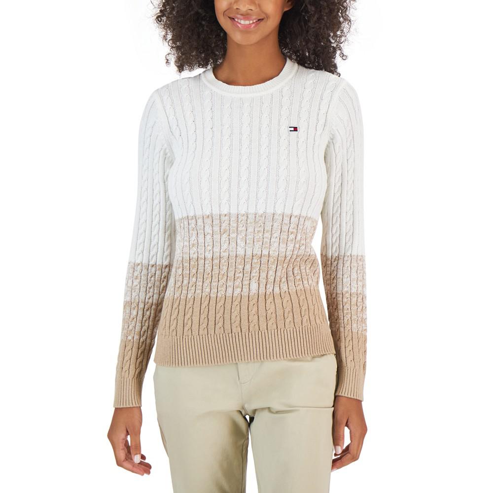 Women's Cotton Ombré Cable-Knit Sweater商品第1张图片规格展示