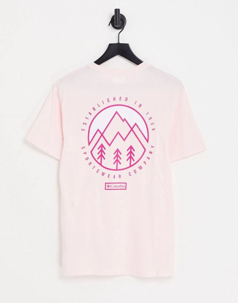 商品Columbia|Columbia Tillamook Way II back print t-shirt in pink Exclusive at ASOS,价格¥236,第1张图片