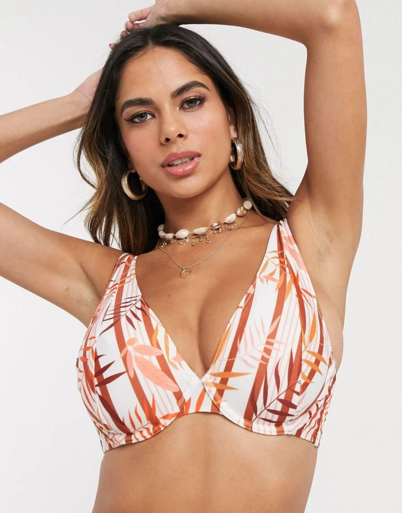 商品Peek & Beau|Peek & Beau Fuller Bust Exclusive polyester underwired bikini top in tropical stripe DD-G - WHITE,价格¥97,第3张图片详细描述