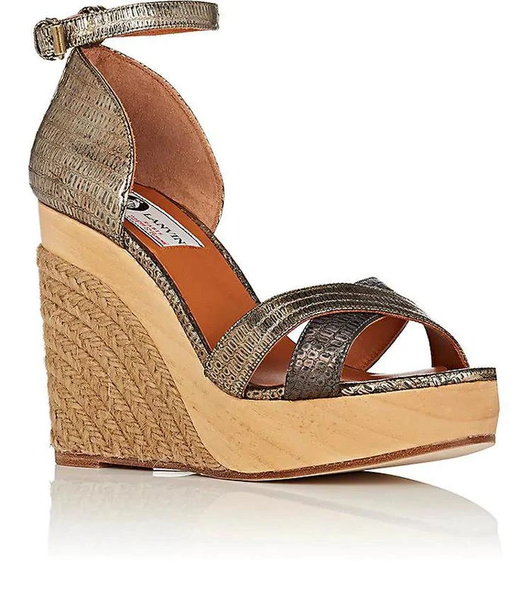 商品Lanvin|Stamped Leather Platform-Wedge Sandals,价格¥2819,第2张图片详细描述