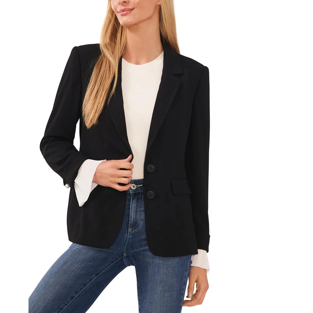商品CeCe|Women's Notched Collar Contrast Ruffled-Cuff Blazer,价格¥356,第1张图片