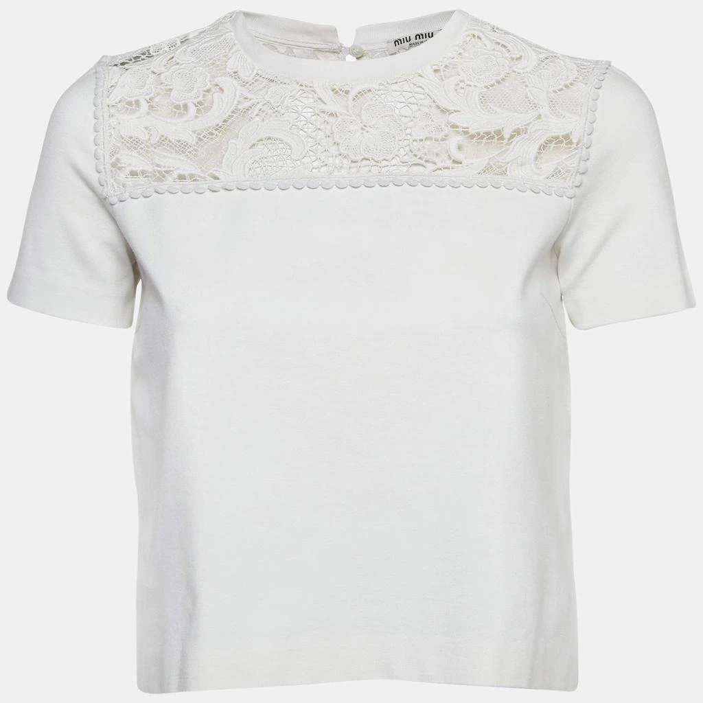 商品[二手商品] Miu Miu|Miu Miu White Knit Lace Trim Top S,价格¥882,第1张图片