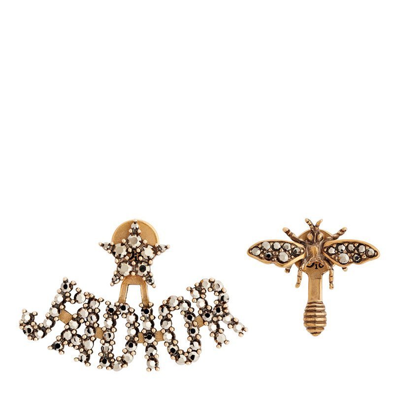 商品Dior|【预售3-7天】DIOR/迪奥  18新款JADIOR金色金属镶钻不对称耳钉  （2色可选）,价格¥3517,第1张图片