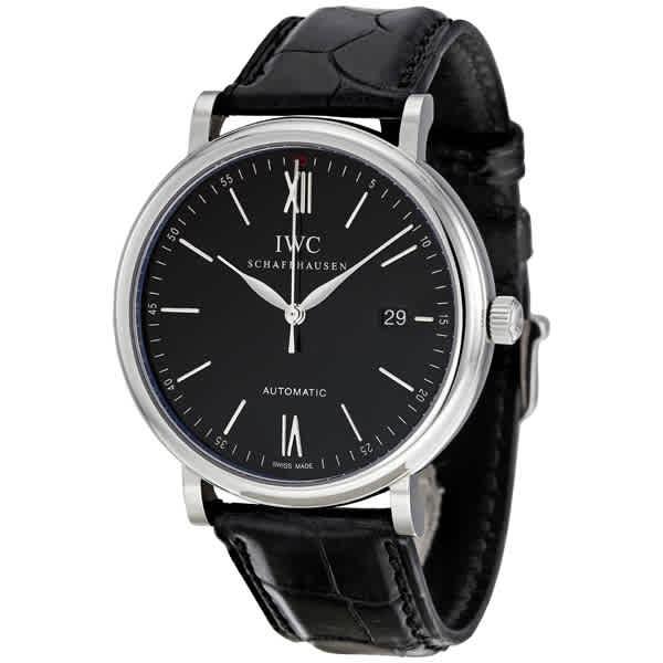 Portofino Automatic Black Dial Black Leather Mens Watch 3565-02商品第1张图片规格展示