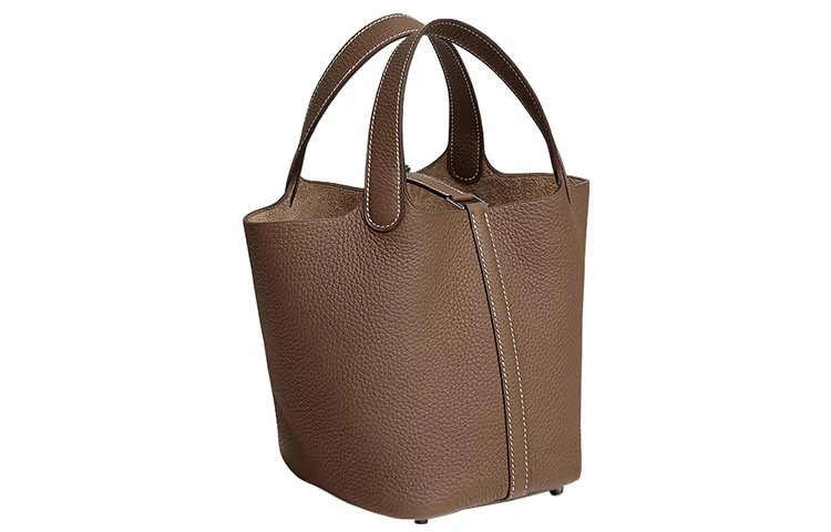 商品[国内直发] Hermes|爱马仕 Picotin Lock 18 银扣无肩带 Clemence小公牛皮 菜篮子水桶包手提包 18 女款 18  Etoupe大象灰,价格¥42173,第4张图片详细描述