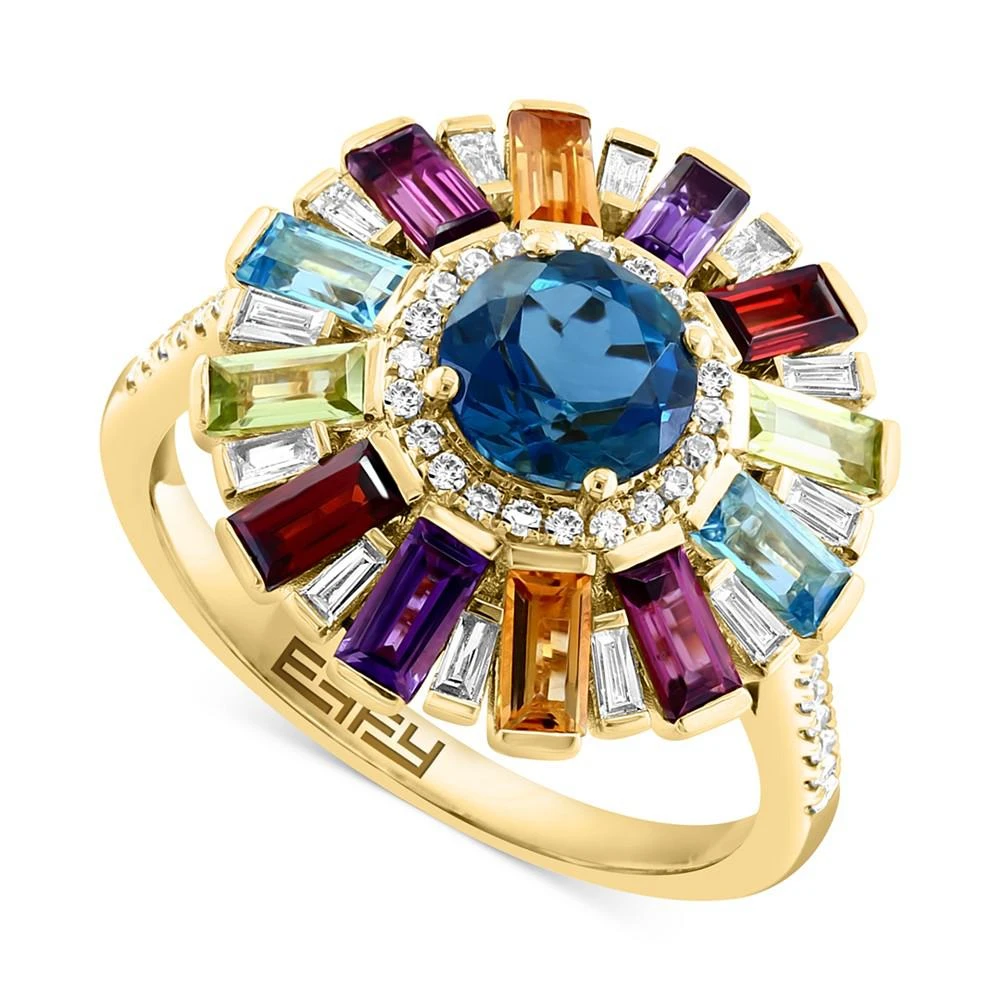 商品Effy|EFFY® Multi-Gemstone (2-3/4 ct. t.w.) & Diamond (1/3 ct. t.w.) Sunburst Halo Statement Ring in 14k Gold,价格¥29887,第1张图片