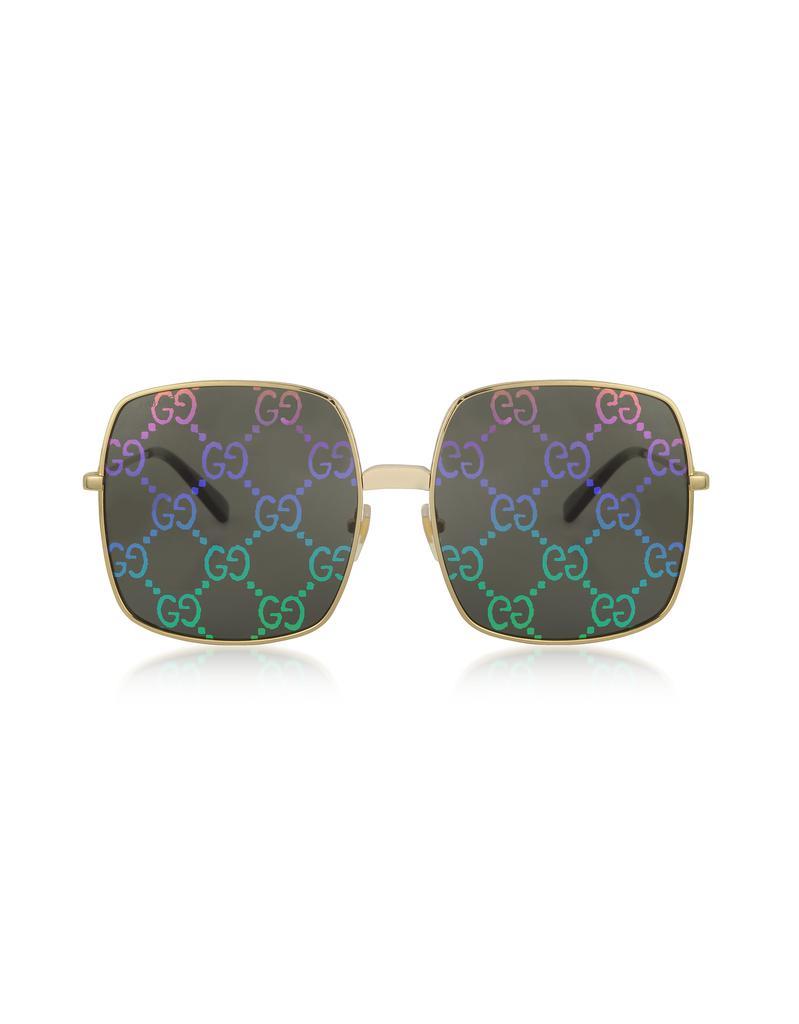 商品Gucci|GG图案镜片矩形框金属太阳镜,价格¥2590,第1张图片