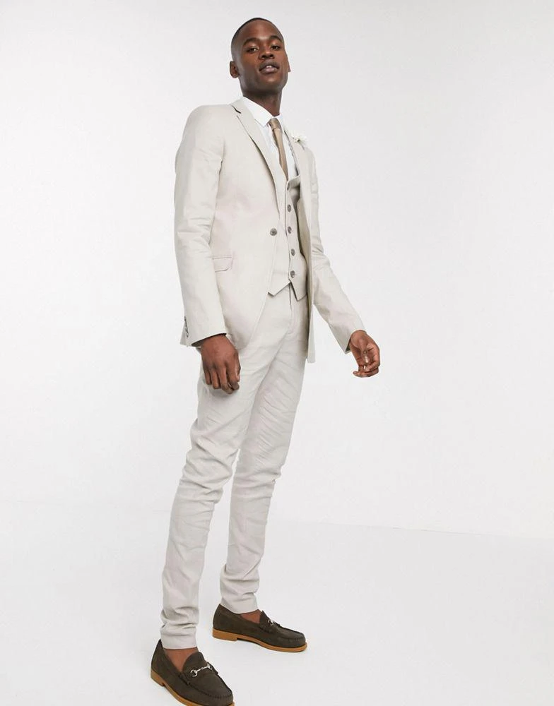 商品ASOS|ASOS DESIGN Tall wedding super skinny suit jacket in stretch cotton linen in stone,价格¥169,第4张图片详细描述