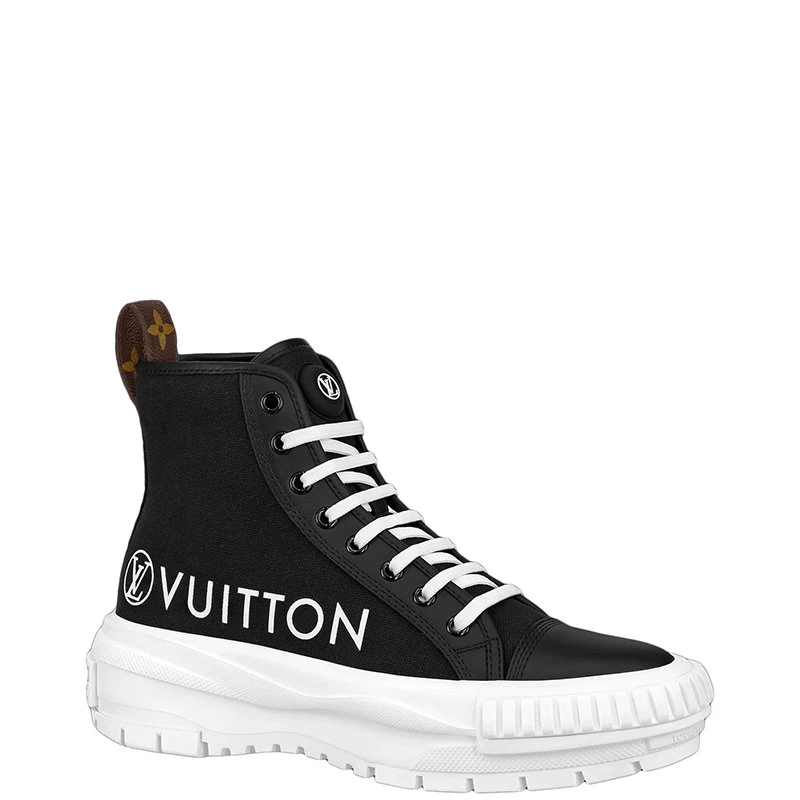商品Louis Vuitton|预订款1个月LouisVuitton/路易威登22年早春新款LVSQUAD系列女士黑色帆布拼小牛皮高帮运动鞋帆布鞋1A96EW,价格¥7285,第1张图片