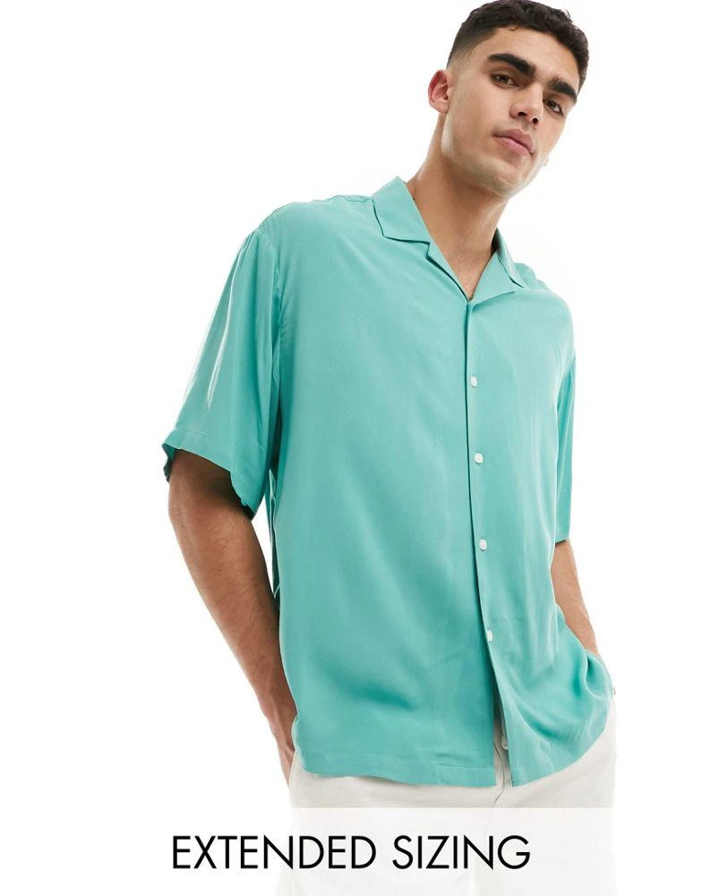 商品ASOS|ASOS DESIGN oversized revere collar viscose shirt in teal green,价格¥168,第1张图片