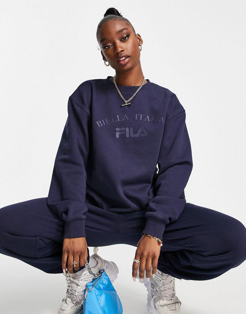 商品Fila|Fila oversized sweatshirt with tonal branding in navy,价格¥388,第1张图片