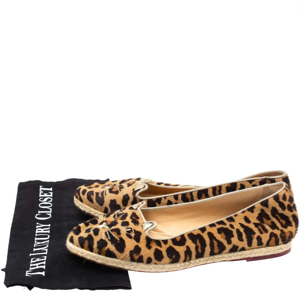 Charlotte Olympia Brown Animal Print Calf Hair Kitty Slip On Loafers Size 40 商品