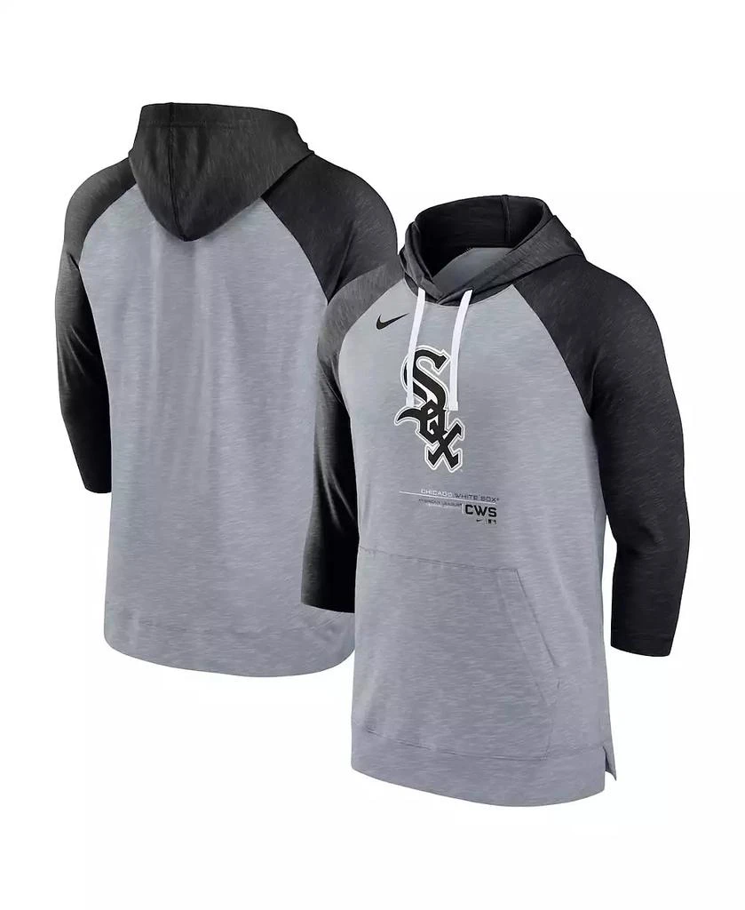 商品NIKE|Men's Heather Gray, Heather Black Chicago White Sox Baseball Raglan 3/4 Sleeve Pullover Hoodie,价格¥389,第1张图片