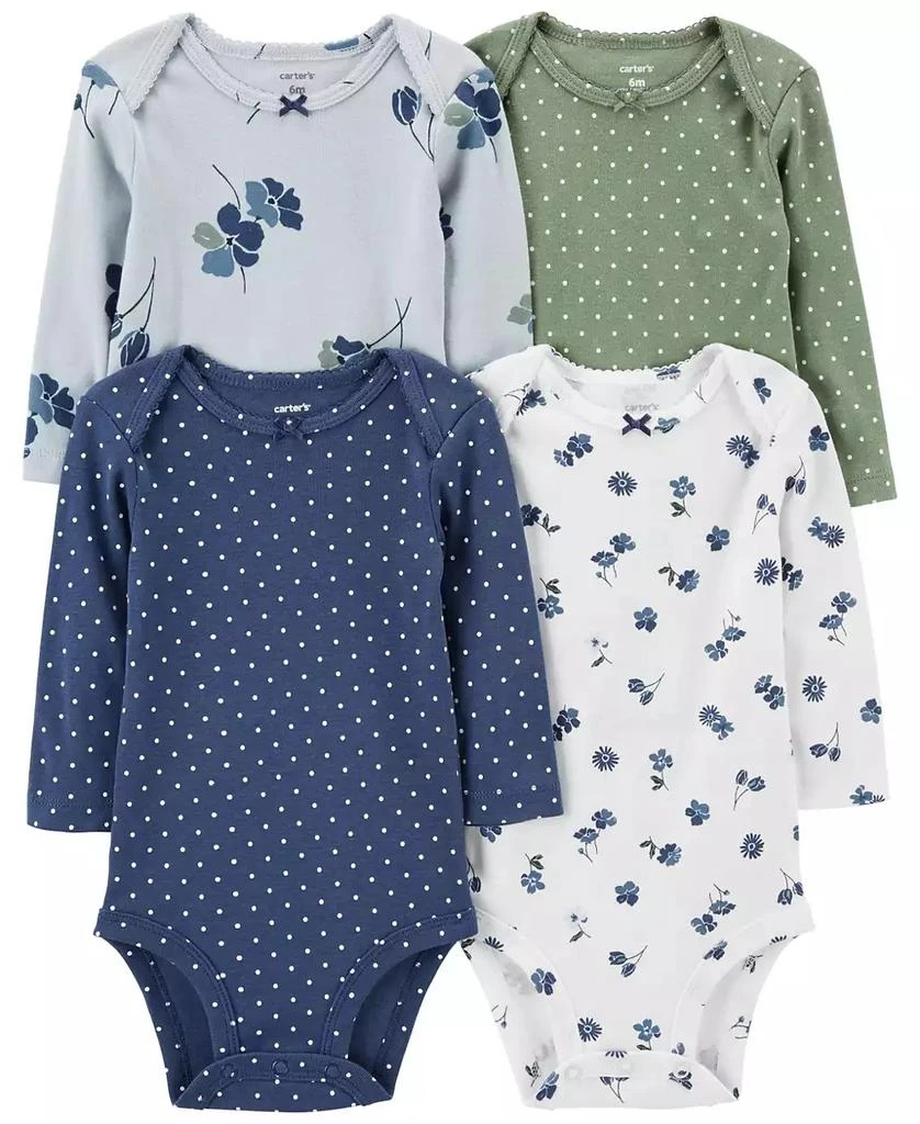 商品Carter's|Baby Girls Long Sleeve Bodysuits, Pack of 4,价格¥113,第1张图片