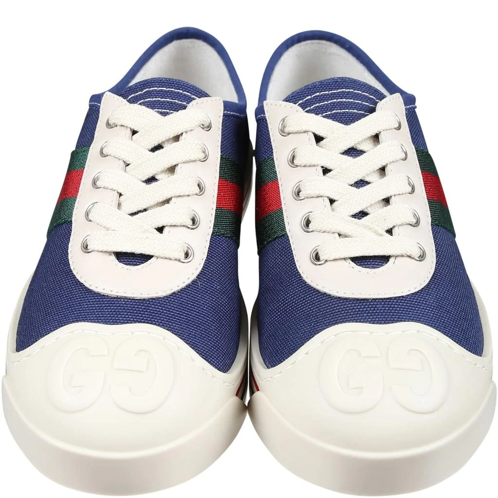 商品Gucci|Blue Canvas Trainer For Kids With Green And Red Web,价格¥3432,第2张图片详细描述