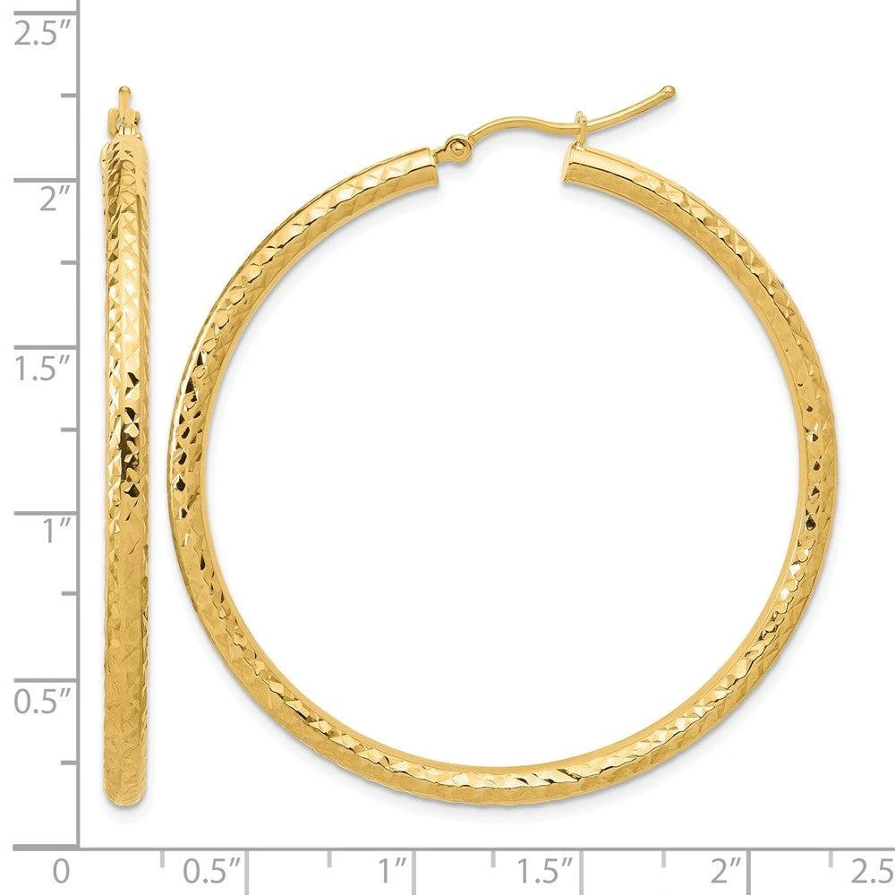 商品Diamond2Deal|14k Yellow Gold Diamond-cut 3x50mm Round Hoop Earrings,价格¥7080,第5张图片详细描述