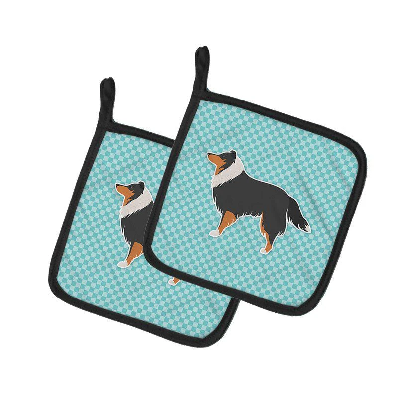 商品Caroline's Treasures|Sheltie/Shetland Sheepdog Checkerboard Blue Pair of Pot Holders,价格¥170,第1张图片