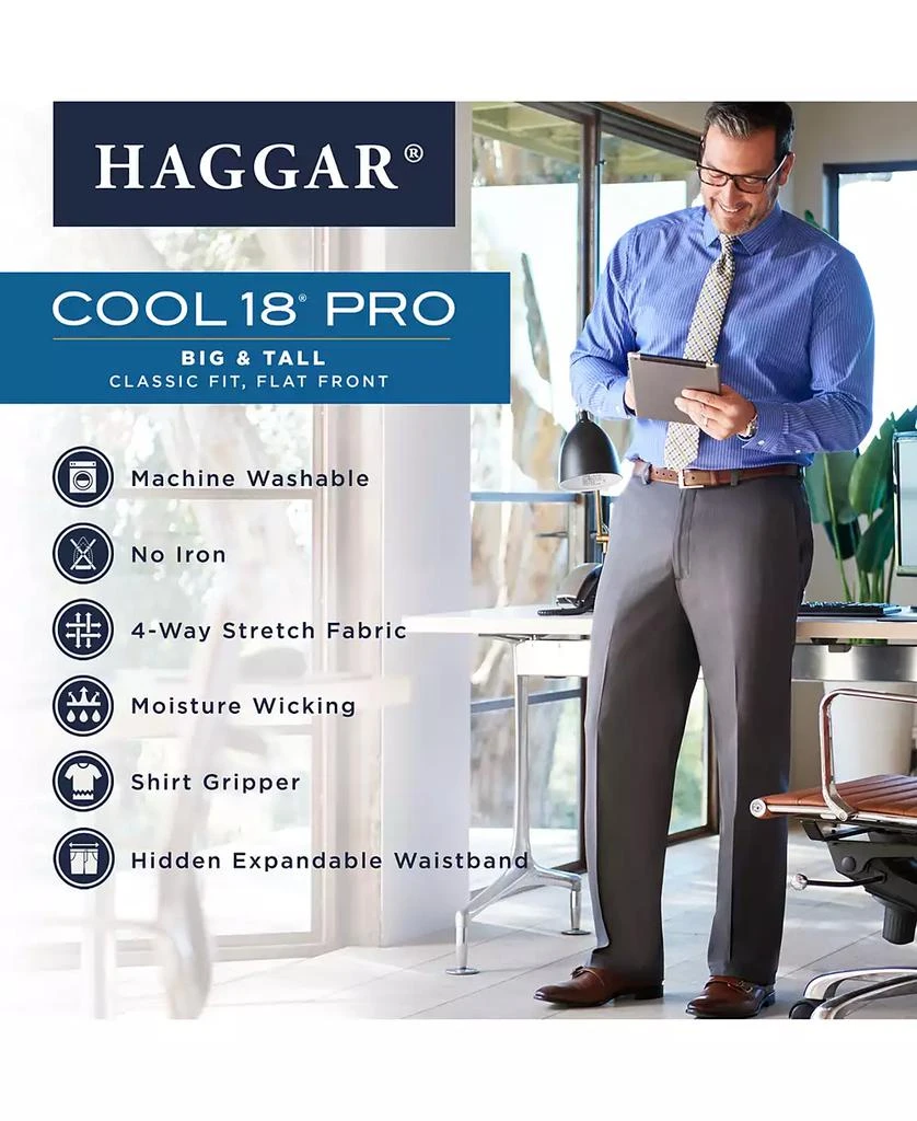 商品Haggar|Men's Big & Tall Cool 18® PRO Classic-Fit Expandable Waist Flat Front Stretch Dress Pants,价格¥370,第5张图片详细描述