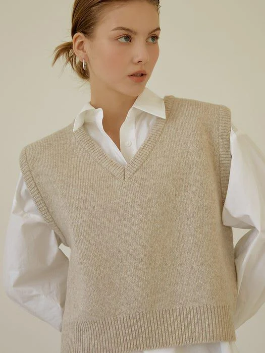 商品RE_L|Simple Wool Knit Vest_BEIGE,价格¥265,第2张图片详细描述