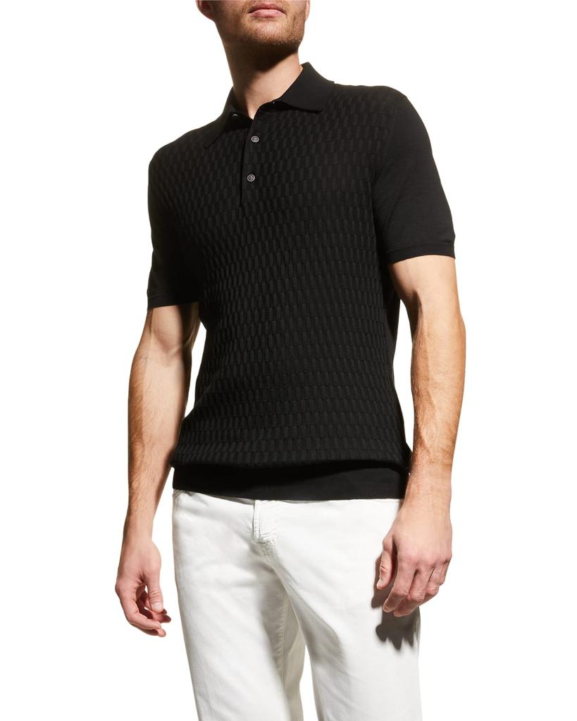 Men's Textured Cotton Polo Sweater商品第3张图片规格展示