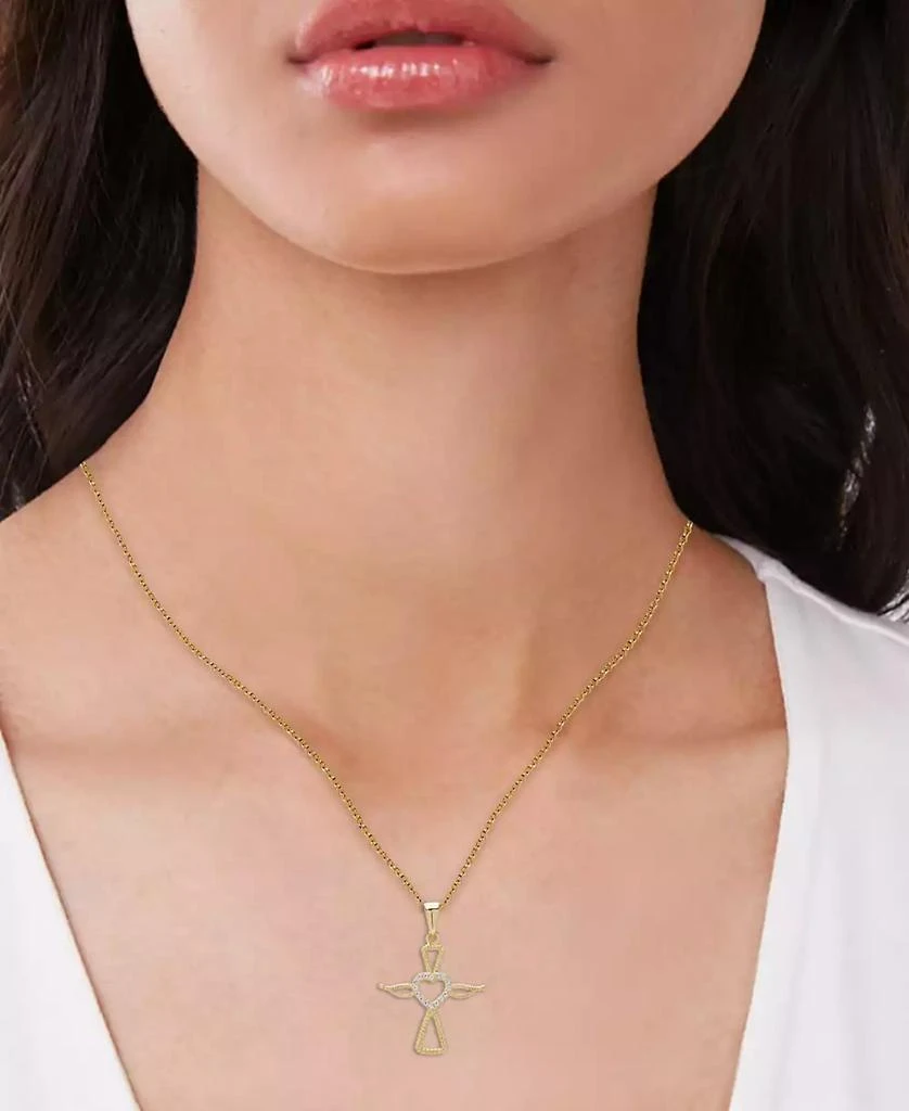 商品Macy's|Lab Grown White Sapphire Angel & Heart 18" Pendant Necklace (1/6 ct. t.w.) in 14k Gold-Plated Sterling Silver,价格¥187,第2张图片详细描述