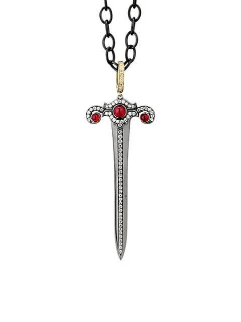 商品Syna|Mogul Sterling Silver, 18K Yellow Gold, 0.4 TCW Diamond, & Ruby Sword Pendant,价格¥21149,第1张图片
