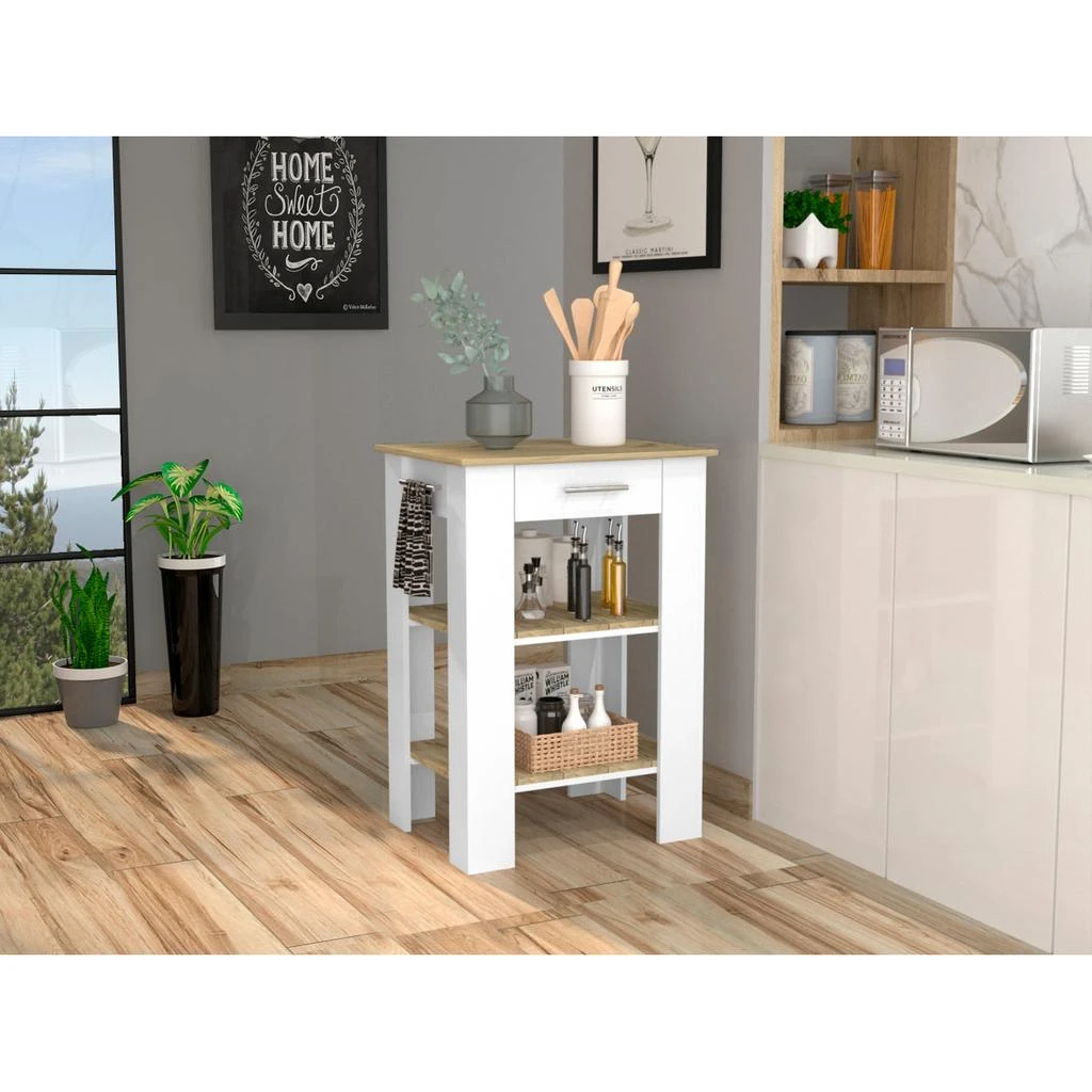 商品Simplie Fun|Rockaway 1-Drawer 2-Shelf Kitchen Island White and Light Oak,价格¥2534,第1张图片