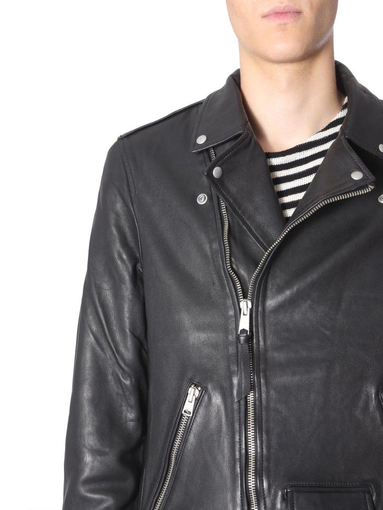 Allsaints Men's  Black Leather Outerwear Jacket商品第3张图片规格展示