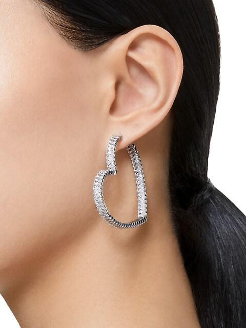 商品Swarovski|Matrix Rhodium-Plated & Crystal Large Heart Hoop Earrings,价格¥2362,第7张图片详细描述