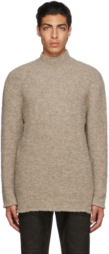 Beige Wool Boucle Funnel Neck Sweater商品第1张图片规格展示