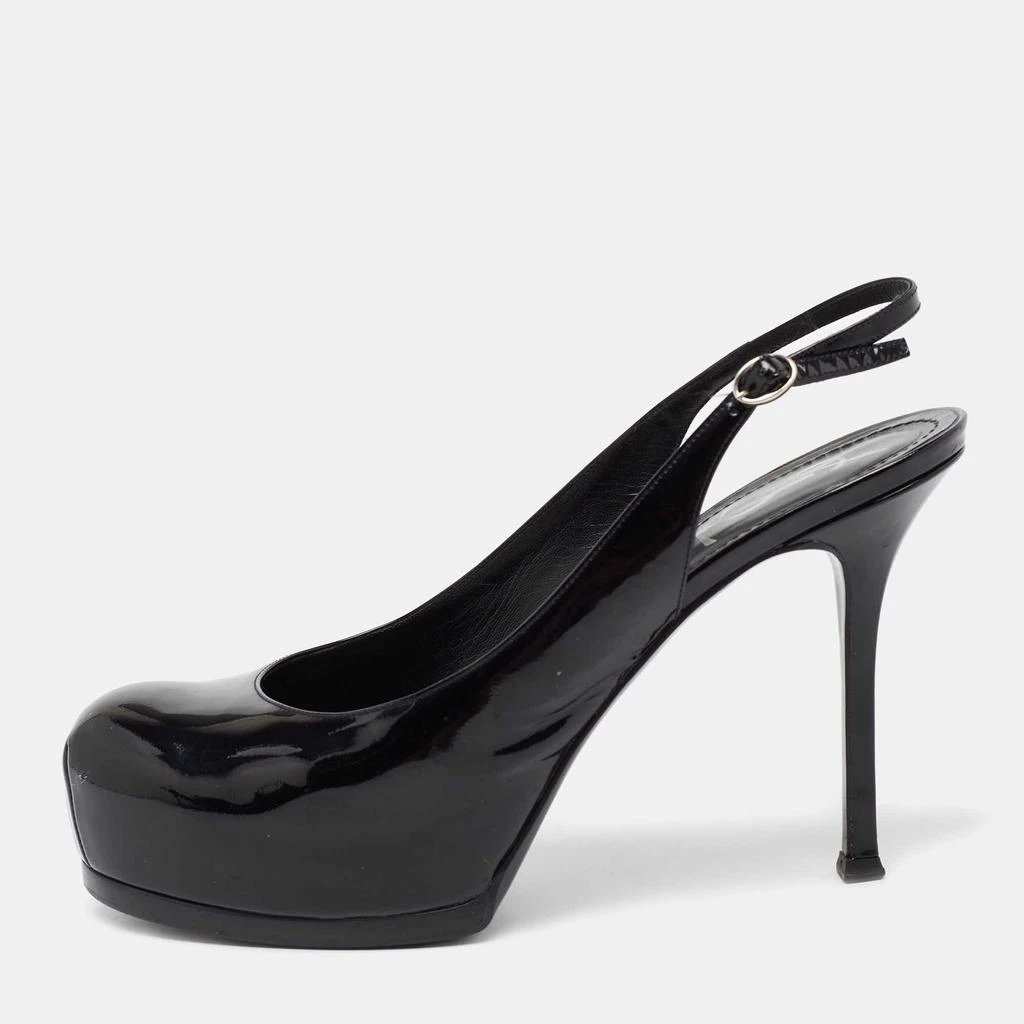 商品[二手商品] Yves Saint Laurent|Yves Saint Laurent Black Patent Leather Tribtoo Slingback  Pumps Size 40,价格¥1517,第1张图片