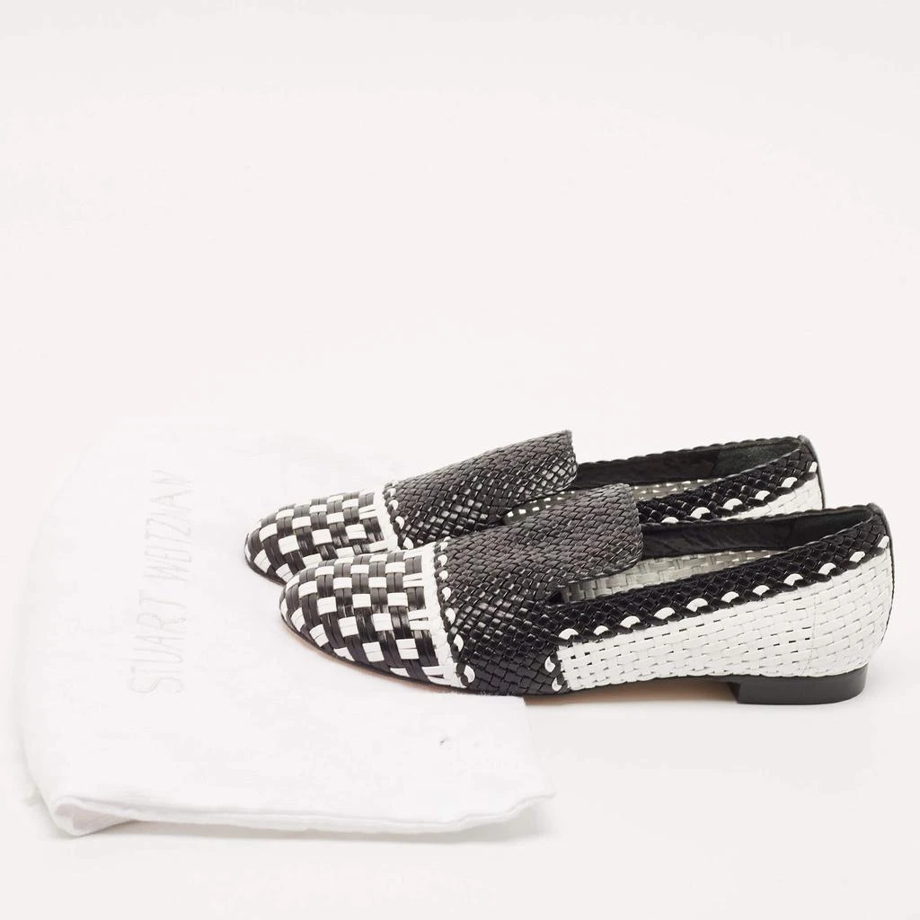 Stuart Weitzman Black/White Woven Leather Riviera Smoking Slippers Size 34.5 商品