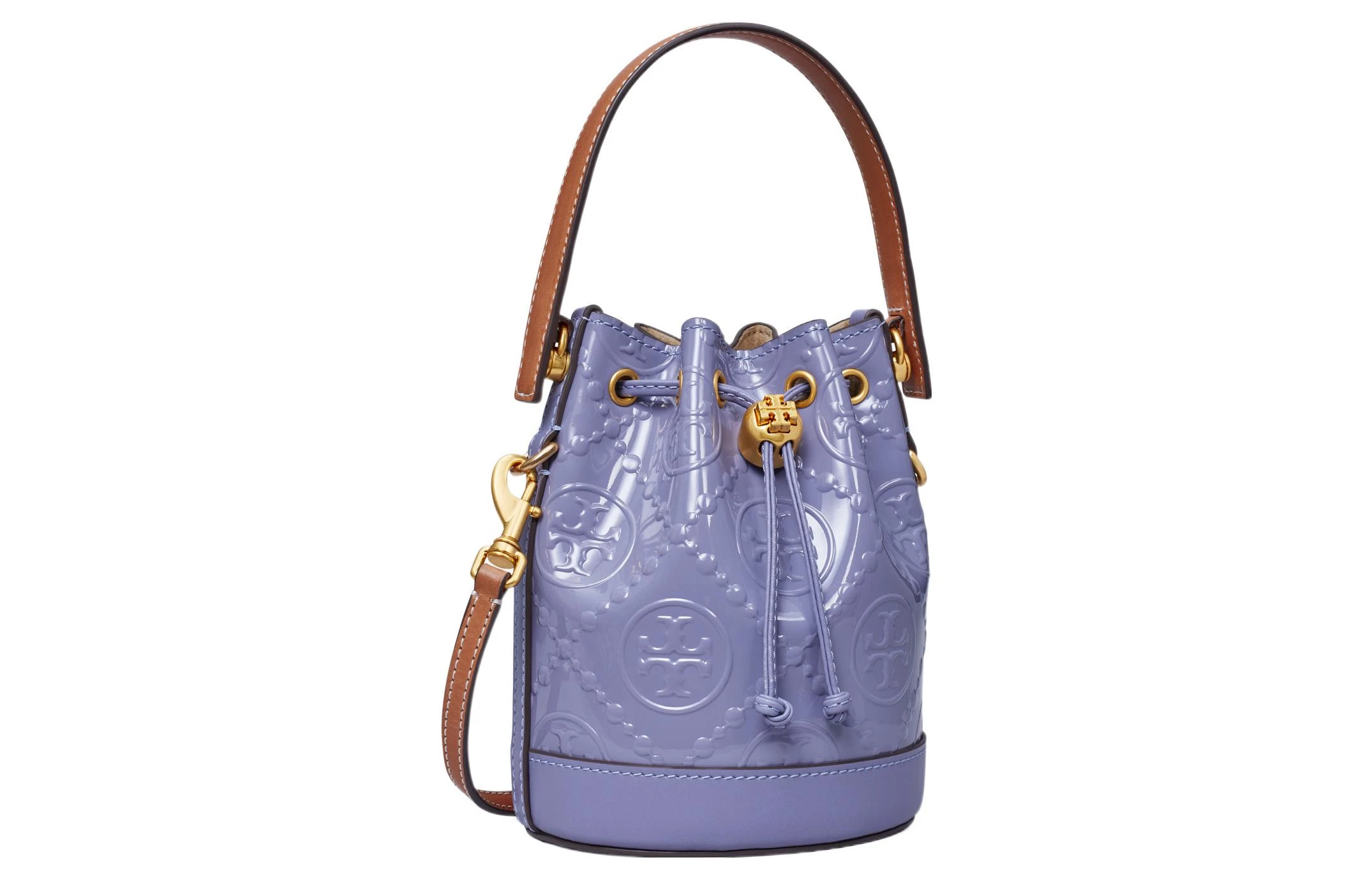 商品[国内直发] Tory Burch|T Monogram Monogram系列老花压印轧制 漆皮 单肩斜挎手提包 迷你 女款 深莲紫色,价格¥2156,第3张图片详细描述