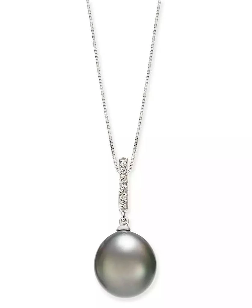 商品Macy's|Cultured Tahitian Pearl (10mm) & Diamond Accent 18" Pendant Necklace in 14k White Gold,价格¥2315,第1张图片