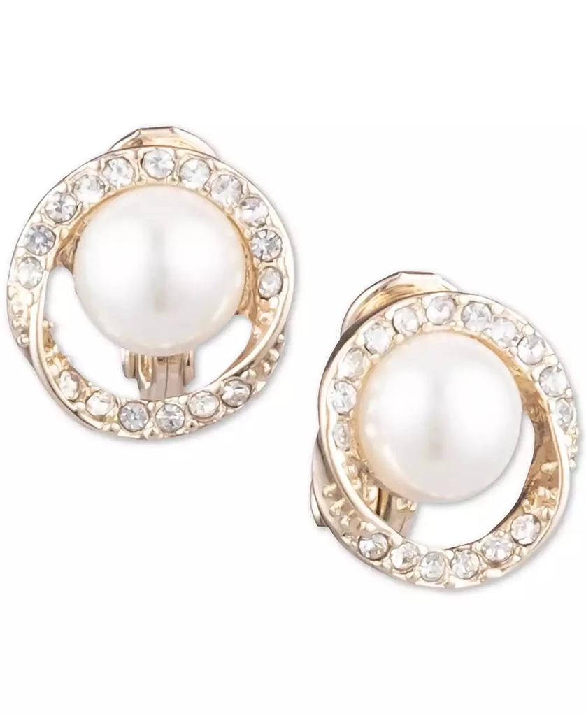 商品Anne Klein|Gold-Tone Pavé & Imitation Pearl Halo E-Z Comfort Clip-On Button Earrings,价格¥92,第1张图片