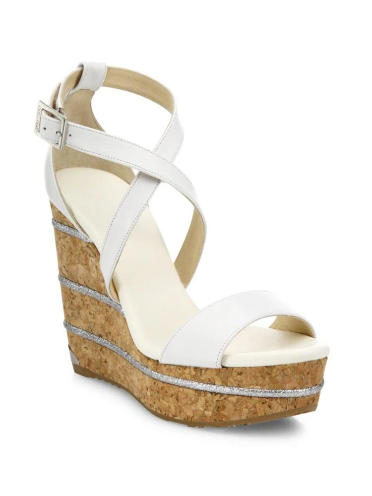 商品Jimmy Choo|Portia 120 Leather Ankle-Wrap Cork Wedge Sandals,价格¥1649,第1张图片