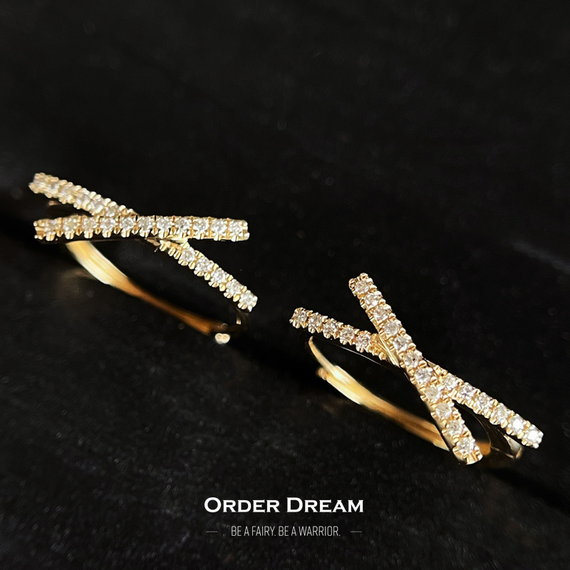 商品[国内直发] Order Dream|18K金钻石交叉耳扣（全钻款）,价格¥2240,第1张图片