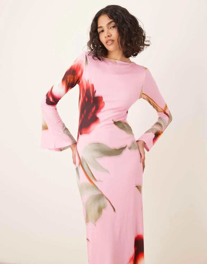商品ASOS|ASOS DESIGN angel long sleeve midi dress in pink rose print,价格¥391,第2张图片详细描述