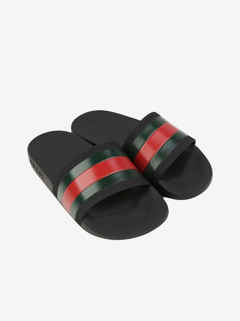 商品Gucci|Gucci Kids Rubber Sliders With Web in Black,价格¥1746,第2张图片详细描述
