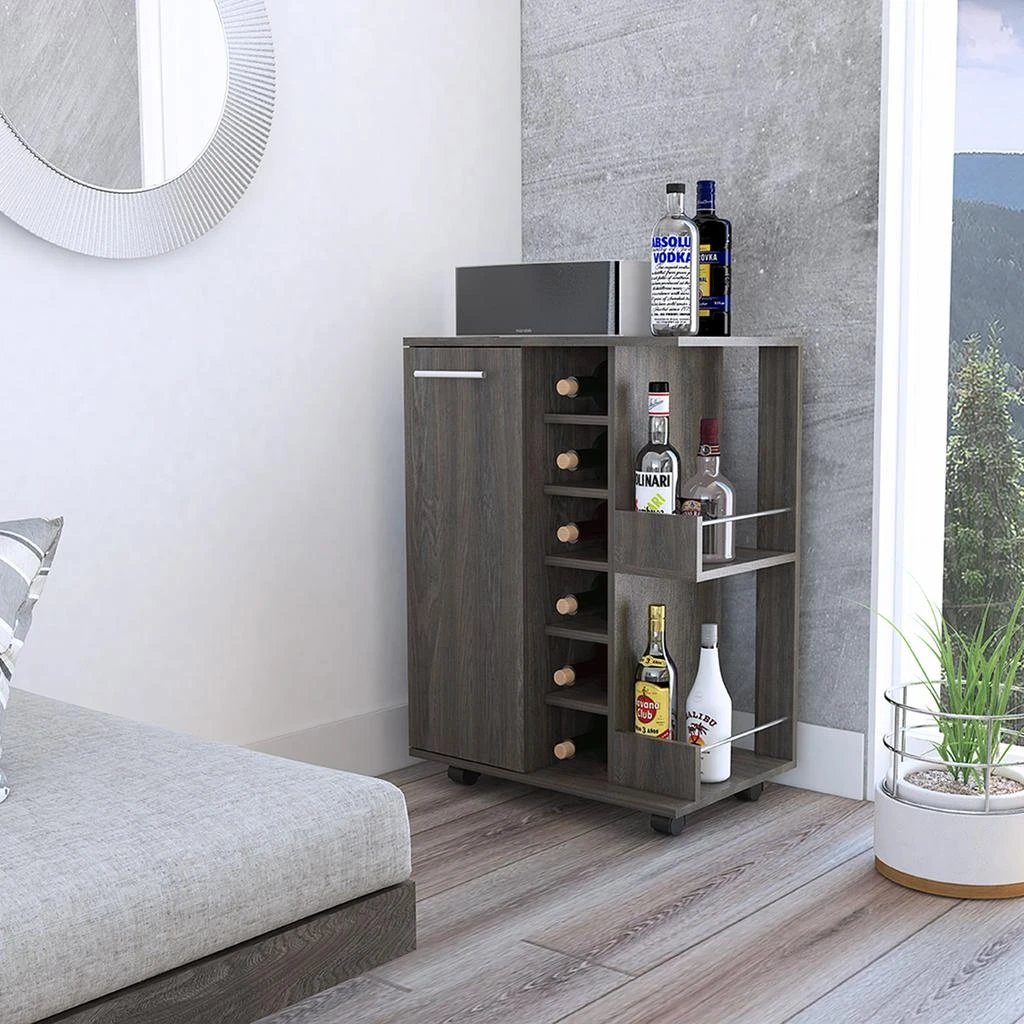 商品Homezia|Espresso Rolling Bar Cart With Wine Storage,价格¥1525,第3张图片详细描述