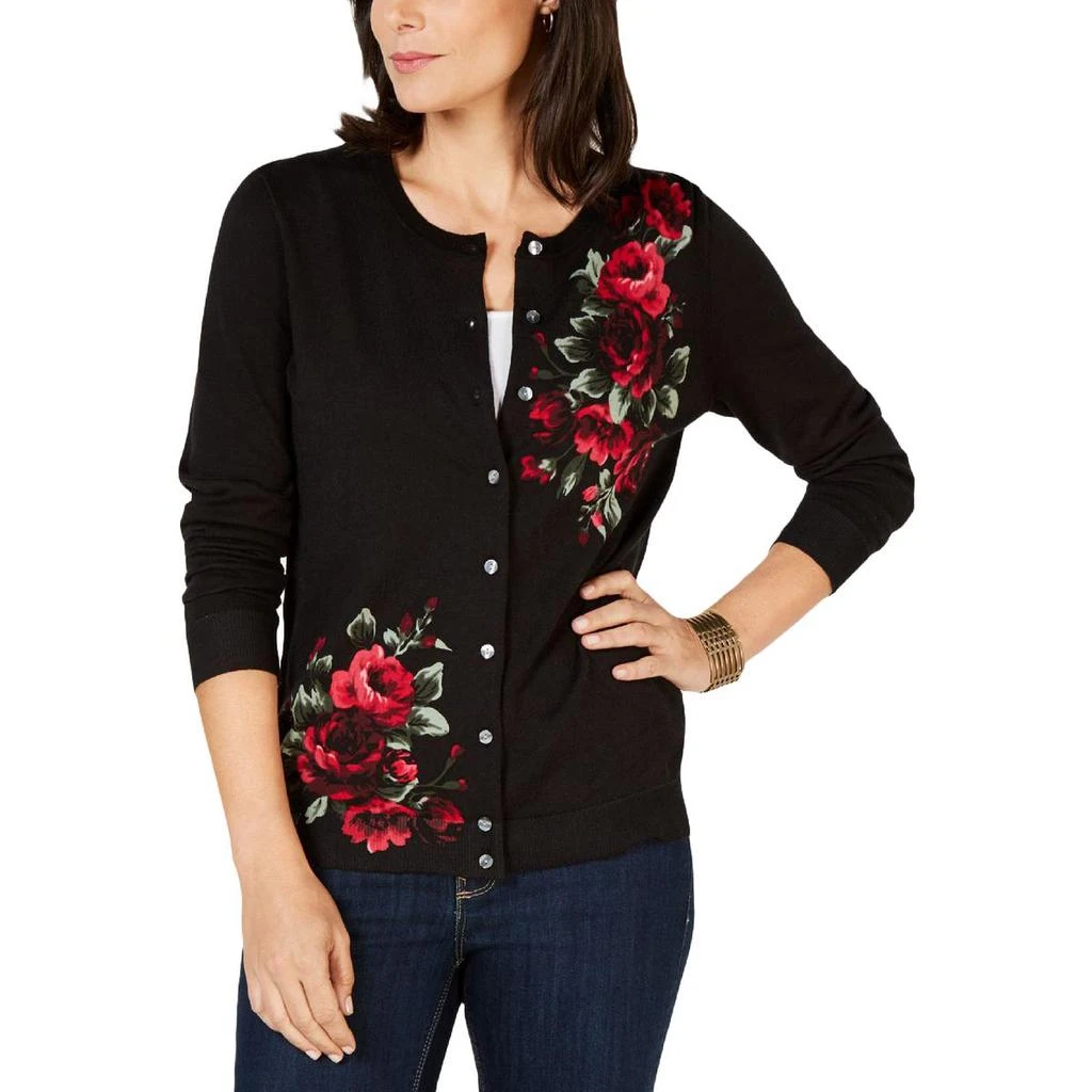 商品Karen Scott|Karen Scott Womens Floral Button Down Cardigan Sweater,价格¥107,第1张图片