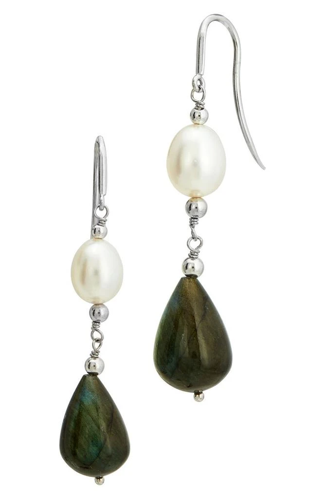 商品Savvy Cie Jewels|Sterling Silver Labradorite & 8-9mm Pearl Drop Earrings,价格¥372,第1张图片