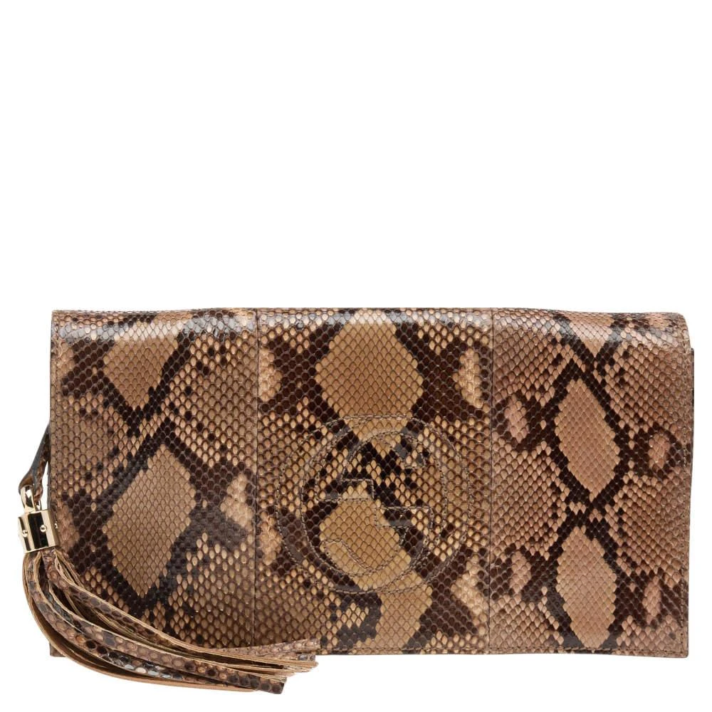 商品[二手商品] Gucci|Gucci Beige/Brown Python Tassel Soho Clutch,价格¥3878,第1张图片