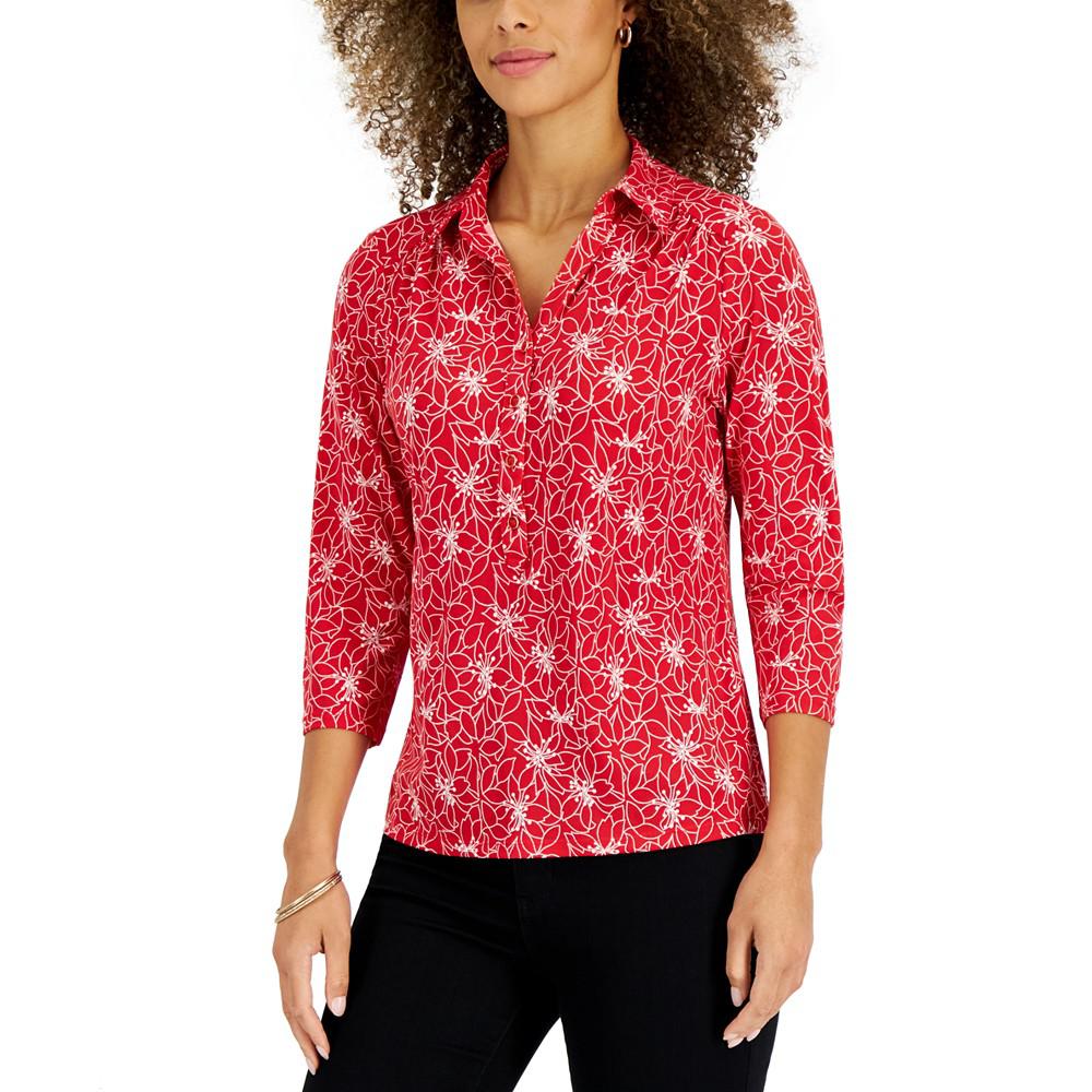 Women's Delicate Petals Printed Polo, Created for Macy's商品第1张图片规格展示